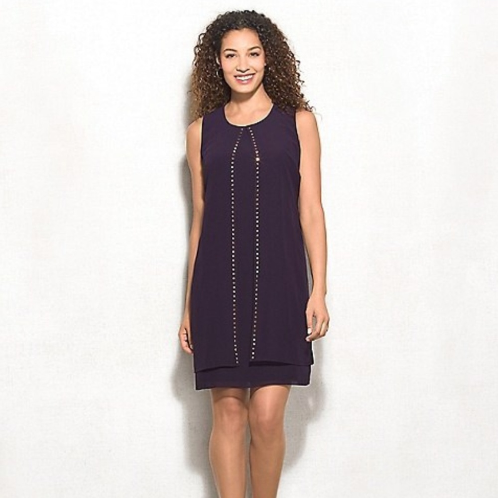 NEW Roz and Ali eggplant CHIFFON embellished DRESS size 4